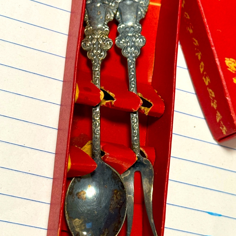 Ornate Swedish Silver Plate Spoon and Fork Set